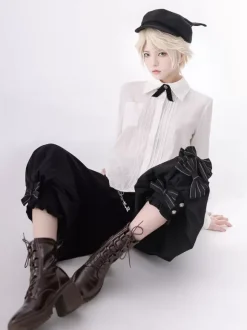 Gothic Lolita Ouji Fashion Bloomers Black Ruffles Cropped Shorts