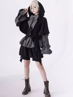 Gothic Lolita Ouji Fashion Blouses Gray Long Sleeves Shirt With Ruffle Neckline