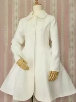 Gothic Lolita Overcoat Bows A Line White Lolita Coat With Detachable Fur And Cape