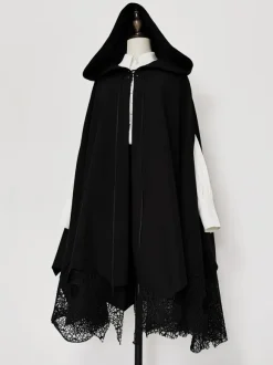 Gothic Lolita Poncho Black Polyester Winter Lolita Poncho Cape Outwears