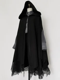 Gothic Lolita Poncho Black Polyester Winter Lolita Poncho Cape Outwears