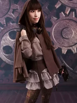 Gothic Lolita Poncho Coffee Brown Suede Winter Lolita Outwears
