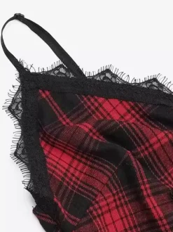 Gothic Lolita Punk Dresses Lace Up Plaid Red And Black Sleeveless Gothic Corset JSK Lolita Dress
