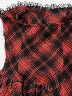 Gothic Lolita Punk Dresses Plaid Red And Black Sleeveless Corset JSK Lolita Dress