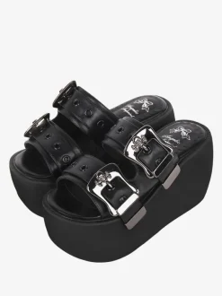 Gothic Lolita Sandals Round Toe PU Leather Black Lolita Summer Shoes