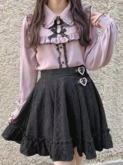 Gothic Lolita Skirt Black Grommets Ruffles Lolita Skirts