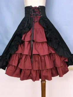 Gothic Lolita Skirt Burgundy Ruffles Lolita Skirts