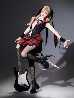 Gothic Lolita Suit Hooded Jacket And Blouse And Skirt Three-Piece Set Midnight Bunny Rock Gothic Lolita Suit