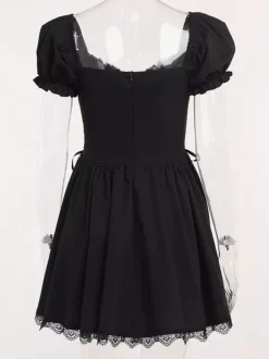 Gothic Punk Dress Off The Shoulder Short Sleeves Lace Trimed Lolita Short Dress