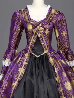 Gothic Vintage Costume Purple Lace Trim Long Sleeve Royal Masquerade Dresses