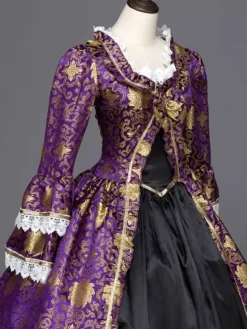 Gothic Vintage Costume Purple Lace Trim Long Sleeve Royal Masquerade Dresses