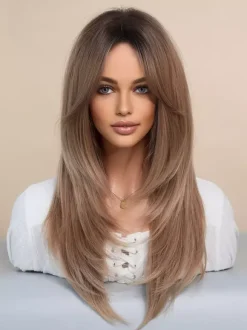 Gradual Long Straight Hair With Curtain Bangs Layered Full Head Synthetic Wig For Women 2026