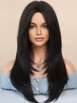 Gradual Long Straight Hair With Curtain Bangs Layered Full Head Synthetic Wig For Women 2026