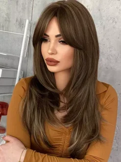 Gradual Long Straight Hair With Curtain Bangs Layered Full Head Synthetic Wig For Women 2026
