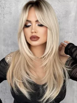 Gradual Long Straight Hair With Curtain Bangs Layered Full Head Synthetic Wig For Women 2026