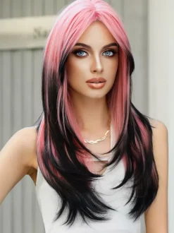 Gradual Long Straight Hair With Curtain Bangs Layered Full Head Synthetic Wig For Women 2026