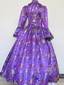 Grape Retro Tudor Dress Costumes Lace Up Satin Fabric Tattoo Print Choker Girl's Gothic Marie Antoinette Costume Set Masquerade Ball Gown