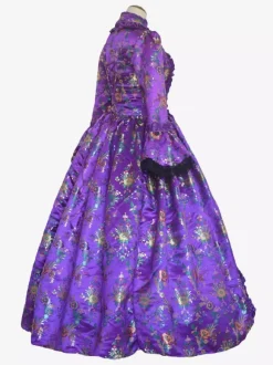 Grape Retro Tudor Dress Costumes Lace Up Satin Fabric Tattoo Print Choker Girl's Gothic Marie Antoinette Costume Set Masquerade Ball Gown