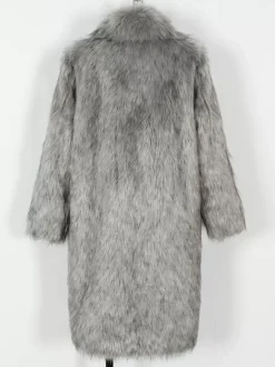 Gray Long Men's Faux Fur Coat Long-Sleeved Jacket with Turn-Down Collar