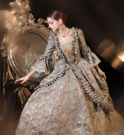 Gray Retro Tudor Dress Costumes Women's Polyester Dress European Style Marie Antoinette Costume Party Prom Dress