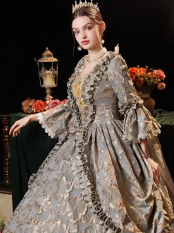 Gray Retro Tudor Dress Costumes Women's Polyester Dress European Style Marie Antoinette Costume Party Prom Dress