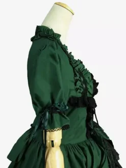 Green Retro Tudor Dress Costumes Lace Marie Antoinette Costume Polyester Dress Women's Retro Tunic 18th Century Costume