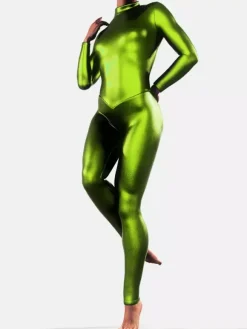 Green Metallic Bodysuit Latex Catsuits Halloween