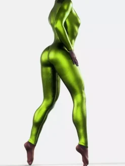 Green Metallic Bodysuit Latex Catsuits Halloween
