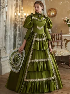 Green Retro Costumes Women's Marie Antoinette Costume Polyester Dress Renaissance Vintage Clothing