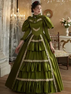 Green Retro Costumes Women's Marie Antoinette Costume Polyester Dress Renaissance Vintage Clothing