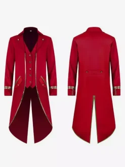Green Vintage Top Vintage Buttons Long Sleeves Polyester Polyester Fiber Overcoat Retro Costumes For Man Burgundy