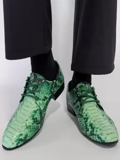 Green Oxford Shoes Snake Pattern Lace Up Casual Shoes