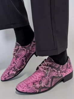 Green Oxford Shoes Snake Pattern Lace Up Casual Shoes