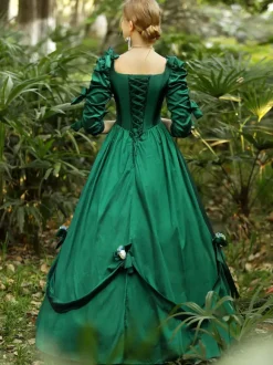 Green Retro Tudor Dress Costumes Polyester Dress Women's Euro-Style Marie Antoinette Costume 18th Century Costume