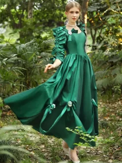 Green Retro Tudor Dress Costumes Polyester Dress Women's Euro-Style Marie Antoinette Costume 18th Century Costume