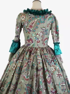 Green Retro Tudor Dress Costumes Ruffles Polyester Floral Print Dress Women's Marie Antoinette Costume Retro Tunic Party Prom Dress
