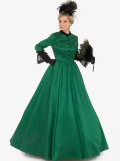 Green Retro Tudor Dress Costumes Women's Lace Polyester Tunic Dress Royal Marie Antoinette Costume 18th Century Costume