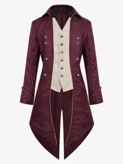 Green Vintage Top Retro Buttons Long Sleeves Retro Costumes For Man Burgundy