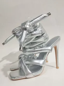 Grey High Heel Sandals Lace Up Gladiator Sandals For Women