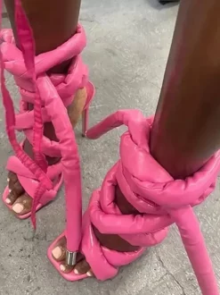 Grey High Heel Sandals Lace Up Gladiator Sandals For Women
