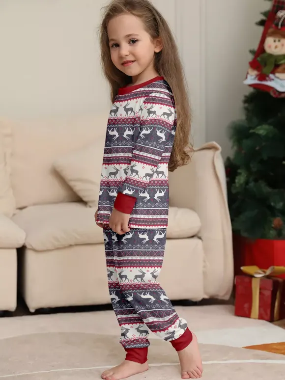 Grey Reindeer Fair Isle Print Family Christmas Pajamas With Red Trim 2026