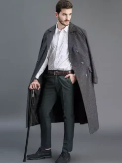 Grey Vintage Coat Double Breasted Aristocrat Holmes Retro Costumes For Men