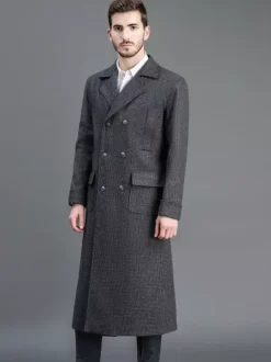 Grey Vintage Coat Double Breasted Aristocrat Holmes Retro Costumes For Men