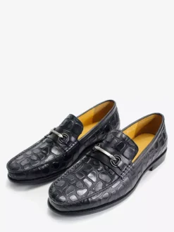 Groom Loafers Mens Bit Loafers Crocodile Pattern Leather Business Casual Shoes