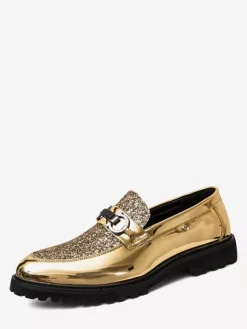 Groom Loafers Mens Bit Loafers Shiny Pointed Toe Slip-on Dress Shoes
