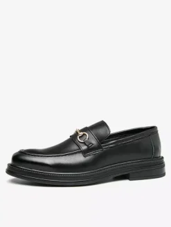 Groom Loafers Men Horsebit Loafers Slip-on Leather Chunky Round Toe Shoes
