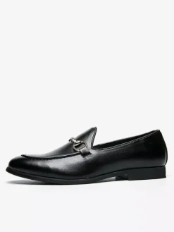 Groom Loafers Mens Bit Loafers Business Casual Slip-On Breathable Pointy Toe Leather Shoes