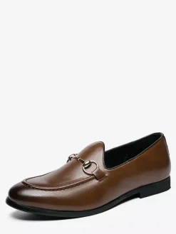 Groom Loafers Mens Bit Loafers Business Casual Slip-On Breathable Pointy Toe Leather Shoes