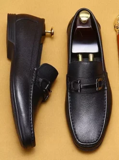 Groom Loafers Mens Horsebit Loafers Genuine Leather Moccasins Soft-Soled Slip-On Casual Shoes