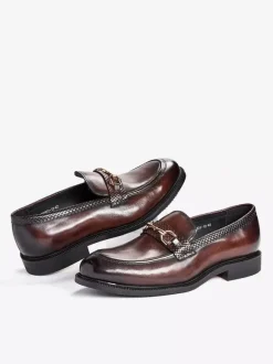 Groom Loafers Mens Horsebit Loafers Genuine Leather Slip-On Dress Shoes For Business